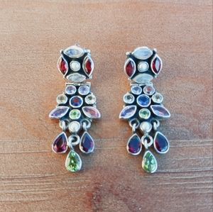 🌷 Vintage Jaipur Artisan Sterling Silver Multicolored Gemstone Earrings